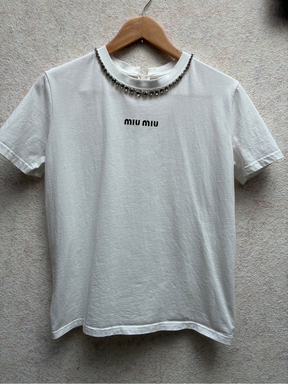 Miu Miu White Short-Sleeve Tee with Black Logo